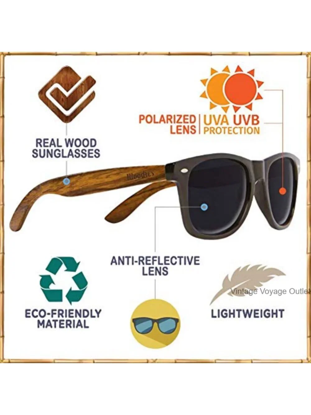 Wooden Sunglasses with Polarized Lenses UV Protection